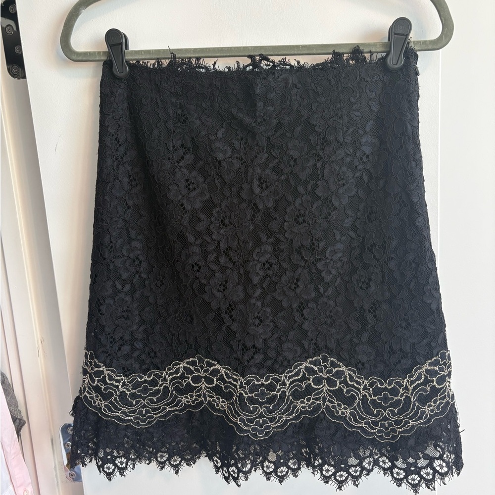Sandro Black Lace Mini Skirt with Ivory Trim